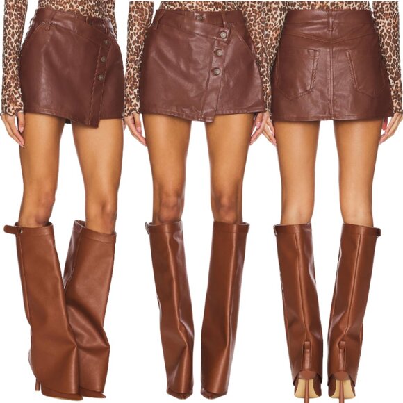 We The Free Free People Wynne Faux Leather Mini Skirt Women's 31 Brown Vegan NWT - Picture 2 of 11